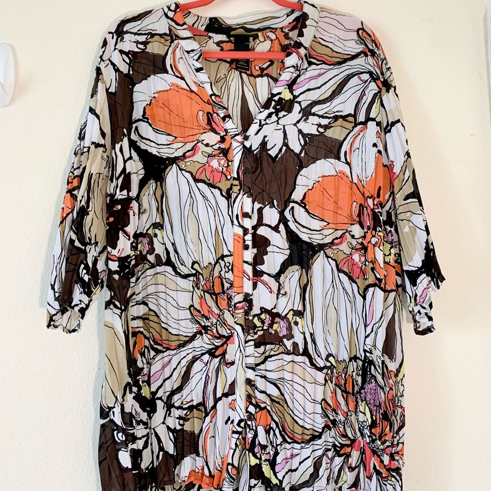 Lane Bryant Semi-Sheer Pleated Fall Blouse 22/24 A030